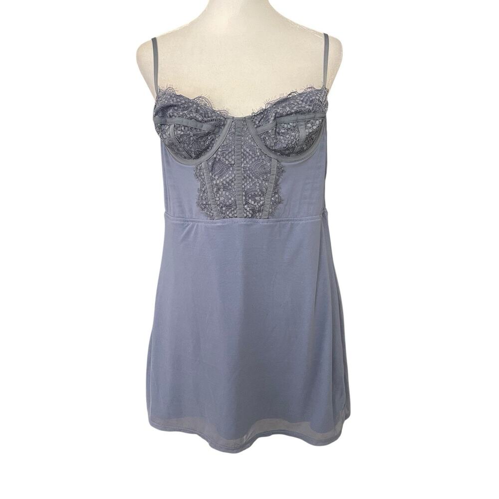 Urban Outfitters Large Bustier Brenna Mini Corset Dress Blue Gray Lace